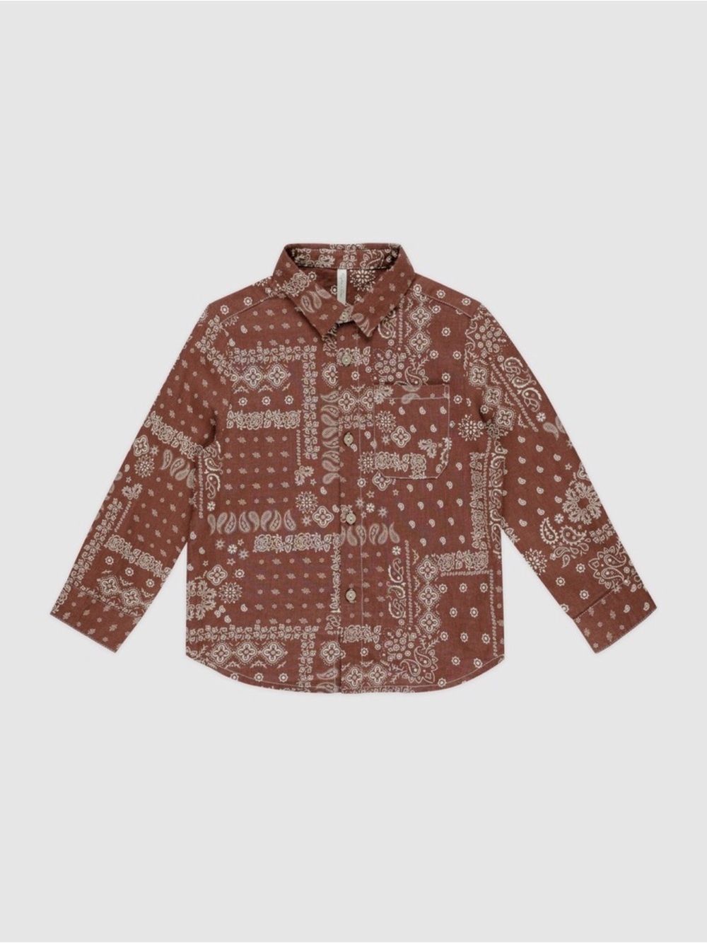 Rylee + Cru Collared Long Sleeve Shirt in Brick Bandana Pattern